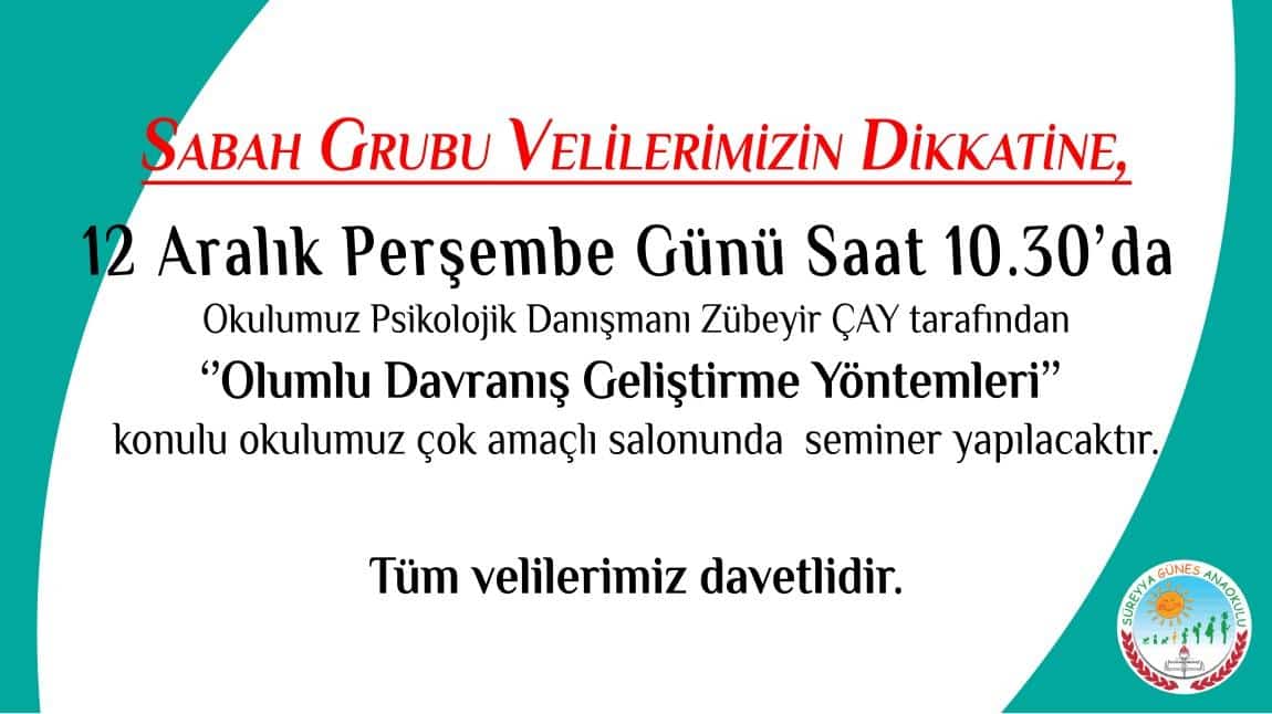 SEMİNER DUYURUSU SABAH GRUBU-OLUMLU DAVRANIŞ GELİŞTİRME